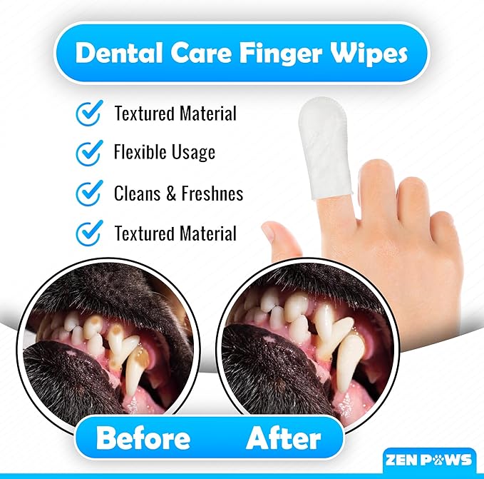 Teeth and Gum Cleaning Wipes for Dogs & Cats - Reduces Plaque, Tarter Buildup & Freshens Breath No-Rinse Disposable Dog Finger Toothbrush Pet Wipes, 50 pcs
