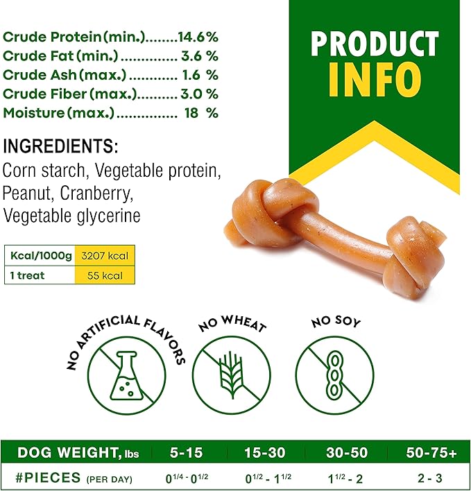 Dog Peanut Butter Bones with Cranberry & Rawhide Free Chew Treats - Pet Natural Mini & Big Snacks Healthy Collagen & Bulk Best Chews for Small & Large Dogs - Made for USA (Peanut Butter)
