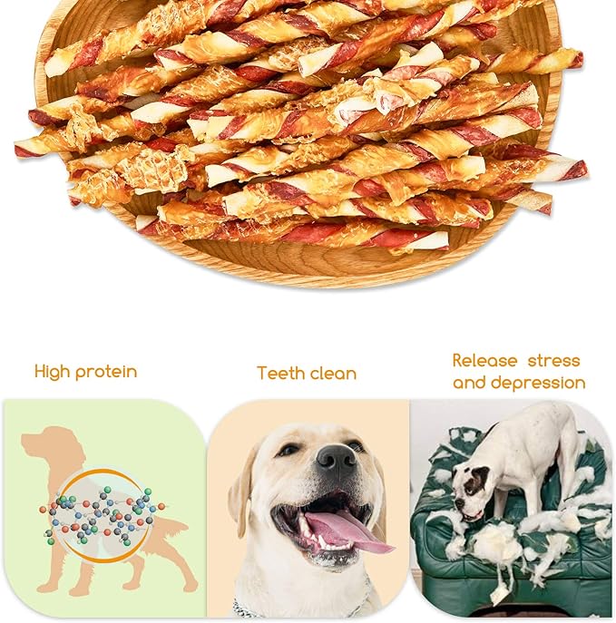 Jungle Calling Dog Treats, Natural Chicken Wrapped Rawhide Sticks, Grain-Free Training Rewards Chews for Small and Medium Puppy,10.6oz