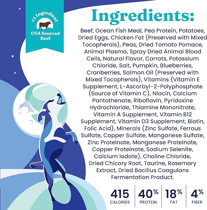 Solid Gold Dry Dog Food w/Nutrientboost for Adult & Senior Dogs - Made with Real Beef, Egg, and Pea - Barking at The Moon High Protein Dog Food for Energy, Digestive and Immune Support - 11 LB Bag