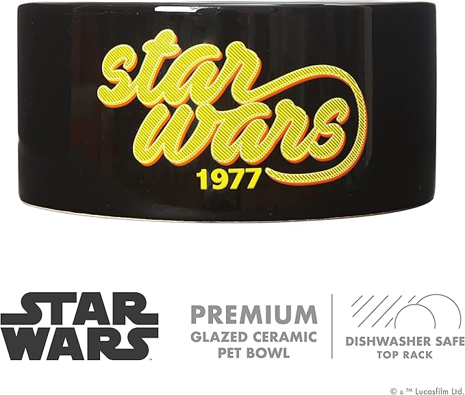 STAR WARS 1977 Logo Dog Bowl, 6 Inch | STAR WARS Dog Food Bowl Holds up to 3.5 Water, Dry Food, or Wet Food | Ceramic Dog Bowl Dishwasher Safe on Top Rack,Black,FF13173