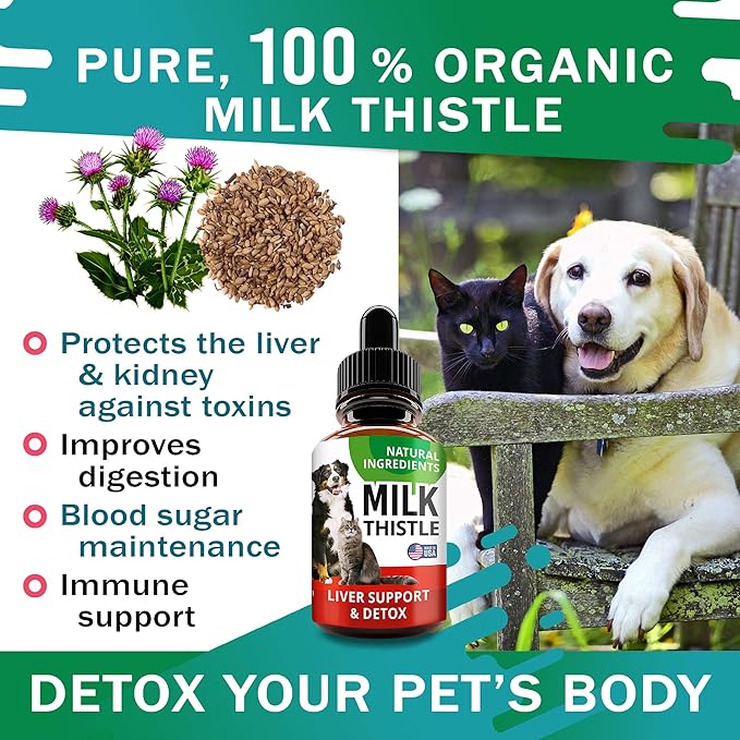 Liver Support Supplement for Dogs & Cats - Milk Thistle Liver Support - Canine Hepatic Care - Cat & Dog Liver Cleanse - Max Effect Liquid Drops