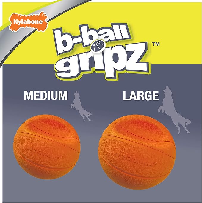 Nylabone Power Play Basketball B-Ball Gripz Fetch Toy, Squeaky Ball Chew Toy for Dogs, Medium (1 Count)