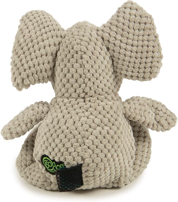 goDog Checkers Elephant Squeaky Plush Dog Toy, Chew Guard Technology - Gray, Small