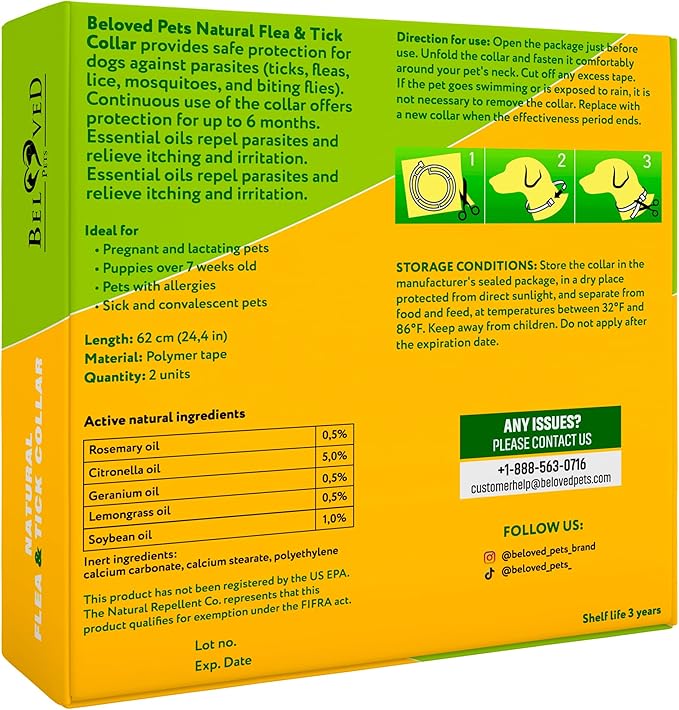 Natural Flea & Tick Collar for Dogs - 6 Months Control of Best Prevention & Safe Treatment - Anti Fleas and Ticks Essential Oil Repellent (1 Pack, 2 Count)