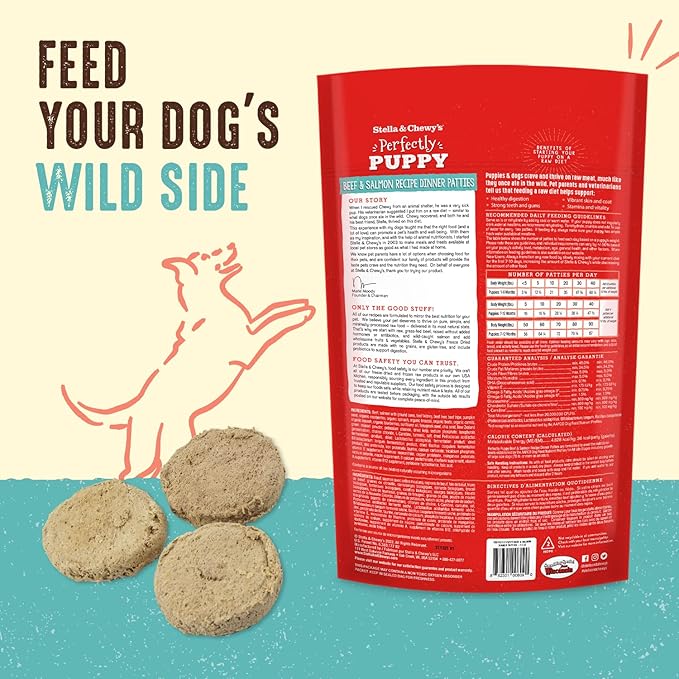 Stella & Chewy's Freeze Dried Raw Dinner Patties – Crafted for Puppies – Grain Free, Protein Rich Perfectly Puppy Beef & Salmon Recipe – 14 oz Bag