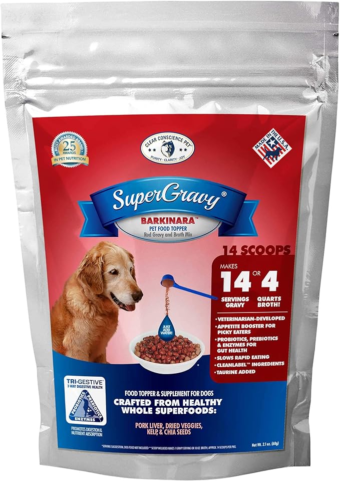 SuperGravy BARKinara - Natural Dog Food Gravy Topper - Hydration Broth Food Mix - Human Grade – Kibble Seasoning for Picky Eaters – Gluten Free & Grain Free, 14 Scoops, 01089, red