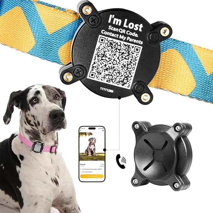 Dog Collar Airtag Holder with QR Code Dog Tag, Dog Airtag Holder with 100% Waterproof for Dog and Cat,Ultra Durable Pet Airtag Holder with Dog Name Tags Personalized for Most Widths Of Collars (Black)