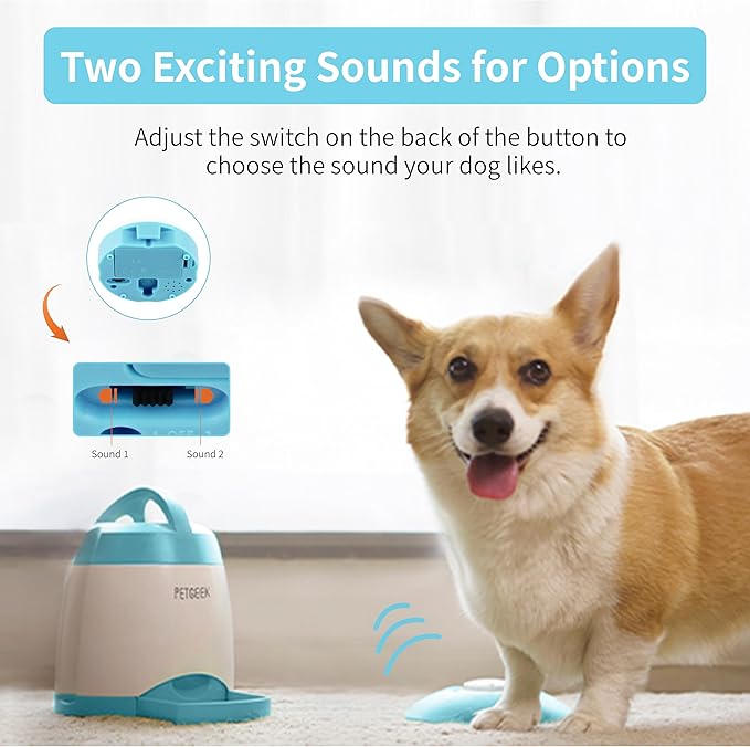 PETGEEK Treat Dispenser Dog Toys, Automatic Pet Feeder with Dual Power Supply and Remote Control, Dog Puzzle Toys and Interactive Dog Toys in One for Indoor or Outdoor Play(Blue)