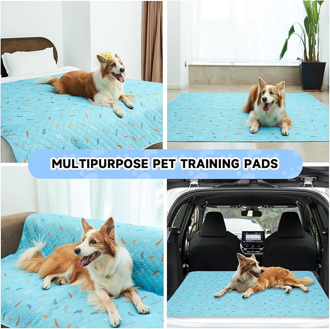 2-Pack Extra Large Reusable Dog Mat for Floor, Dog Playpen, Non-Slip Waterproof Dog Pee Pad, Super Absorbent Washable Pee Pads for Dogs, Pet Whelping Pads, Crate (36" x 41", Sky Blue)