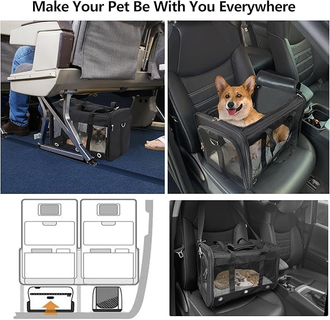 Soft Sided Cat/Dog Carrier,Collapsible Pets Travel Carriers for Pet/Puppy with Shoulder Strap & Removable Mat,Mesh Top Load Small Dogs/Cats Carry Bag Up to 25 Lbs(Black,L)