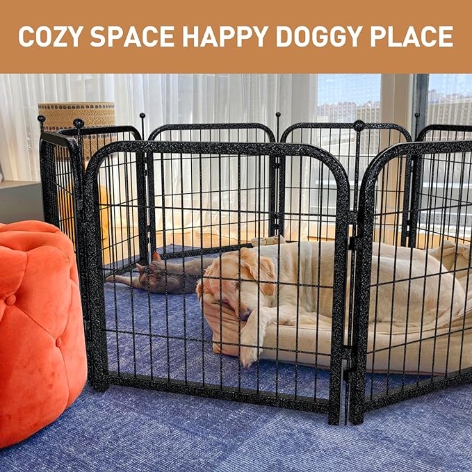 Metal Dog Playpen, 40 Inch Height 8 Panels, Ideal Dog Fence for Large/Medium/Small Dogs Indoor & Outdoor Bliss, Perfect Dog Pen for Camping, Yard, and RV | Black-Silver