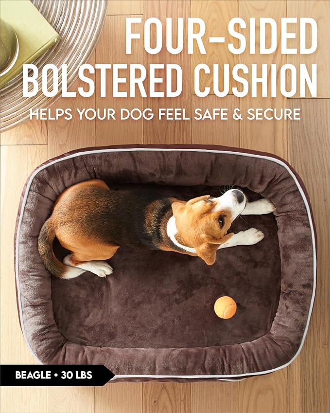 Orthopedic Dog Bed for Large Dogs, Dog Couch Design with Egg Foam Support, Removable, Machine Washable Plush Cover and Non-Slip Bottom with Four Sided Bolster Cushion (Brown)