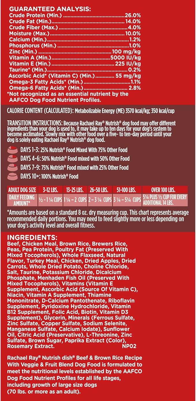 Rachael Ray Nutrish Dish Premium Natural Dry Dog Food with Added Vitamins, Minerals & Taurine, Beef & Brown Rice Recipe with Veggies, Fruit & Chicken, 3.75 Pounds