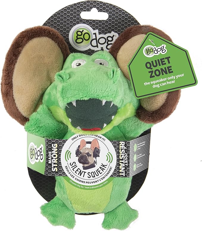 goDog Flips Gator-Monkey Silent Squeak Plush Dog Toy, Chew Guard Technology - Green, Large
