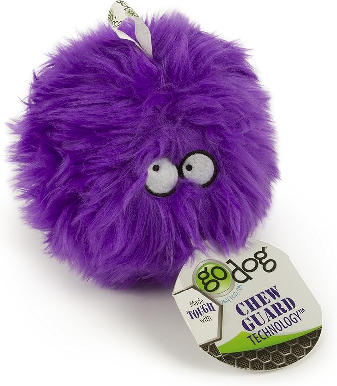 goDog Furballz Squeaky Plush Ball Dog Toy, Chew Guard Technology - Purple, Small