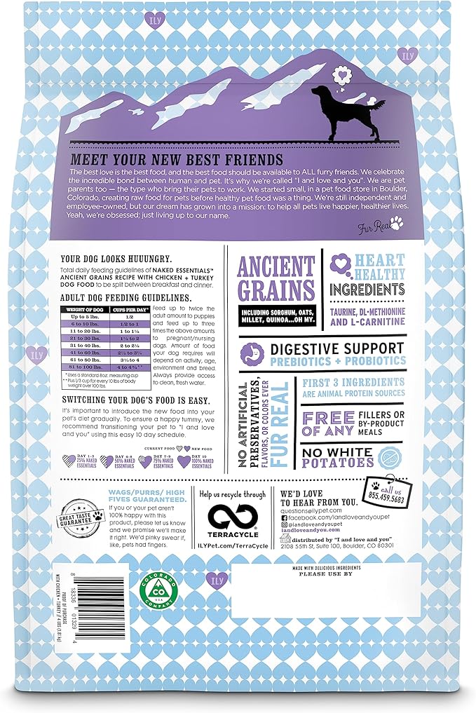 I and love and you Naked Essentials Ancient Grains Dry Dog Food - Chicken + Turkey - High Protein, Real Meat, No Fillers, 23lb Bag