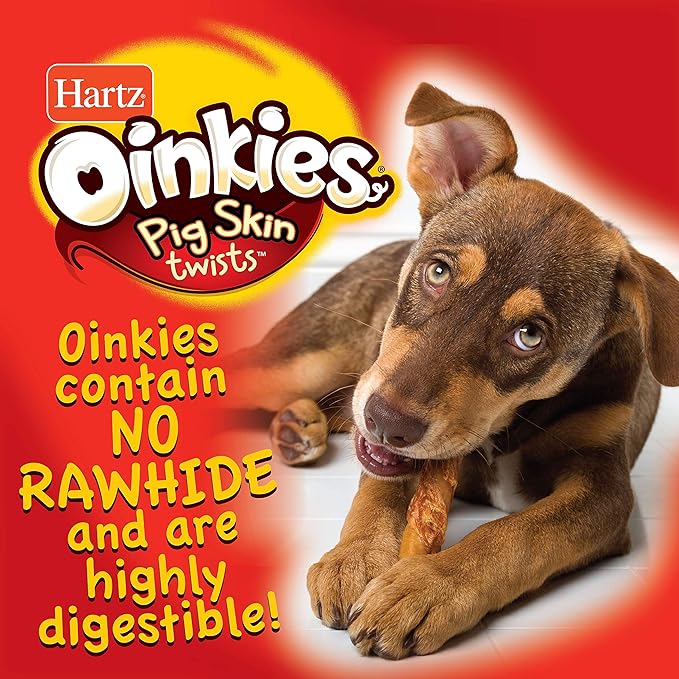 Hartz Oinkies Smoked Pig Skin Chicken Jerky Twists Dog Treats, 96 Count