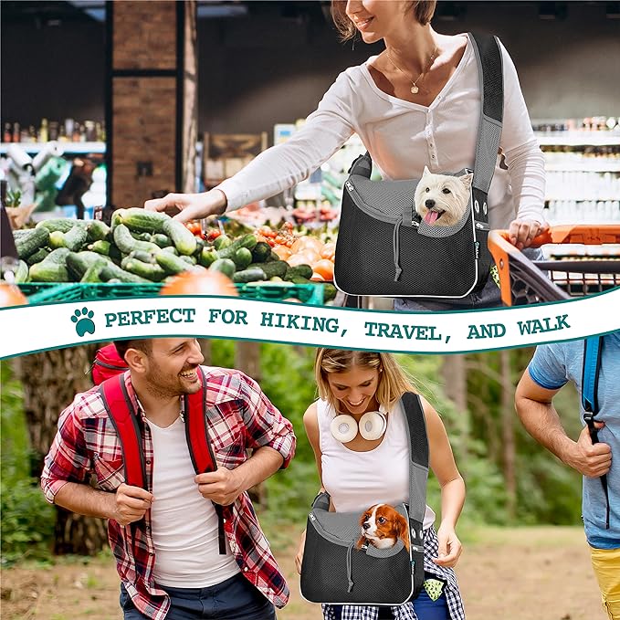 PetAmi Small Dog Sling Carrier, Soft-Sided Crossbody Puppy Carrying Purse Bag, Adjustable Sling Pet Pouch to Wear Medium Dog Cat Travel, Dog Bag for Traveling, Breathable, Poop Bag Dispenser, Black
