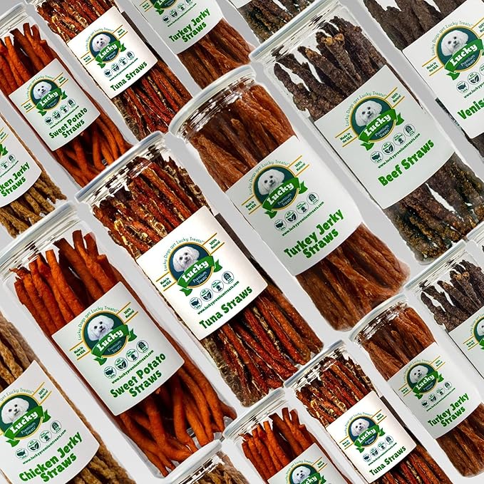 Lucky Premium Treats Turkey Jerky Straws – All Natural Turkey Dog Treats, Dog Chews Made with Restaurant Quality Turkey (13 oz)