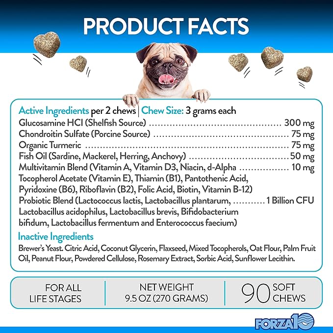 Forza10 Dog Vitamins Supplements, Dog Multivitamin Chews, Pet Vitamins for Dogs, Peanut Butter Flavor Dog Supplement, Multivitamin for Dogs, Senior Dog & Puppy Vitamins, Small to Large Breeds, 90 Ct.