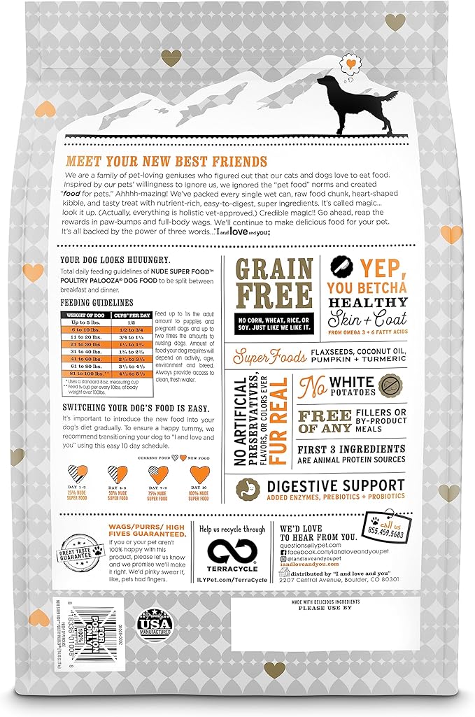 I and love and you Nude Super Food Dry Dog Food - Turkey + Chicken - Prebiotic + Probiotic, Grain Free, Real Meat, No Fillers, 23lb Bag