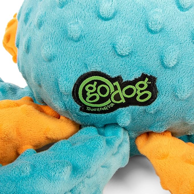 goDog Crazy Tugs Octopus Squeaky Plush Tug Dog Toy, Chew Guard Technolog - Multi Color, Large