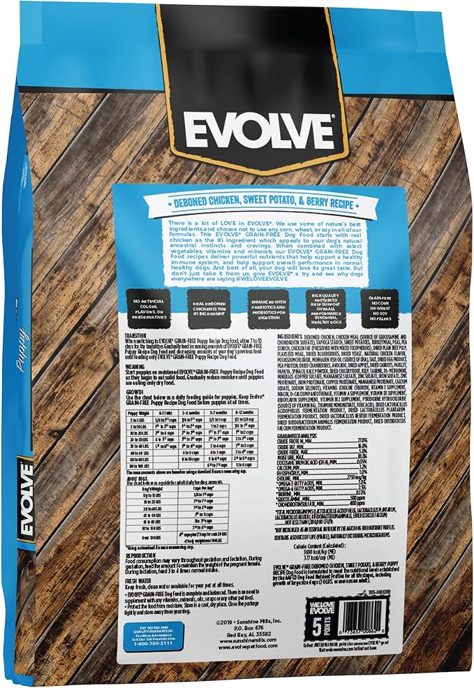 Evolve Grain Free Puppy Dog Food with Deboned Chicken, Sweet Potato & Berry, 14lb
