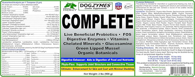 Dogzymes Complete - Probiotics, Prebiotics, Glucosamine, Chondroitin, MSM and Hyaluronic Acid, complete skin and coat care (2 pound)