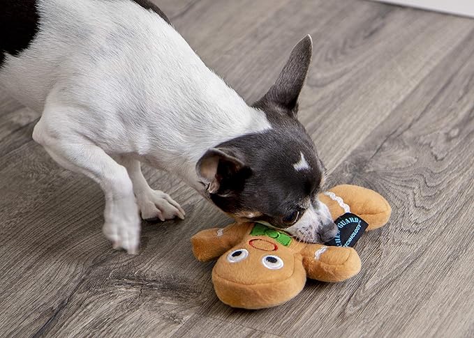 goDog Christmas Gingerbread Man Squeaky Plush Dog Toy, Chew Guard Technology - Brown, Small