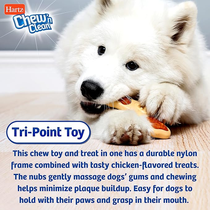 Hartz Chew ‘n Clean Chew Chicken Flavored Tri-Point Dog Treat & Chew Toy, Small 2 Pack