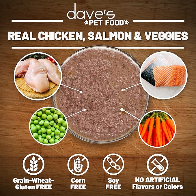 Dave’s Pet Food Gravylicous Soft Wet Dog Food for Small & Large Dogs (Chicken & Salmon with Veggies), Grain Free Canned Dog Food, Added Vitamins & Minerals, Wheat & Gluten-Free, 12oz Cans (Case of 12)