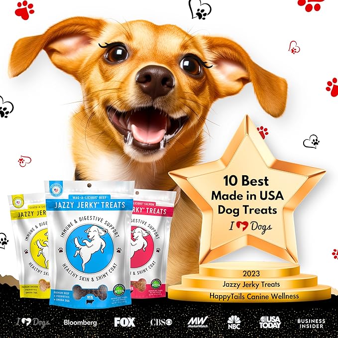 Canine Wellness Jazzy Jerky Treats, Cluck-A-Licious Chicken with Prebiotics for Gut & Immune Health, Omega 3s & 6s for Skin & Coat Health, Made in The USA, 10 oz