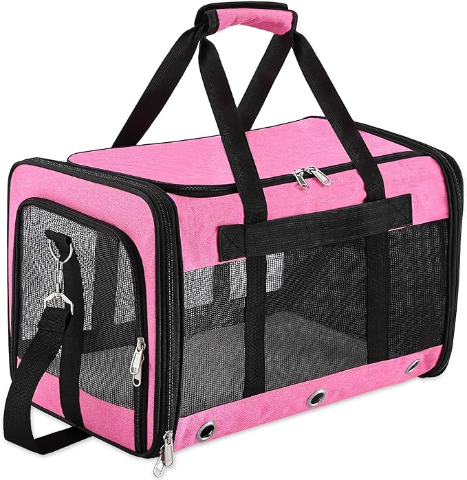 Soft Sided Cat/Dog Carrier,Collapsible Pets Travel Carriers for Pet/Puppy with Shoulder Strap & Removable Mat,Mesh Top Load Small Dogs/Cats Carry Bag Up to 17 Lbs TSA Airline Approved(Pink,M)
