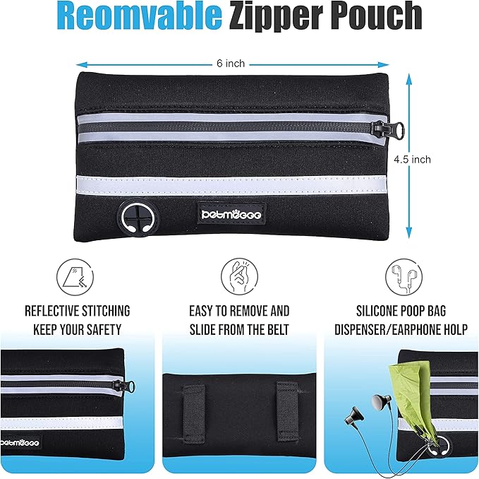 Hands Free Dog Leash with Zipper Pouch, for Medium and Large Dogs, 4Ft 6 Ft, Waist Leash for Dog, Durable Bungee for Walking, Jogging, and Running Your Dog (Large, 25-120 lbs, Black)