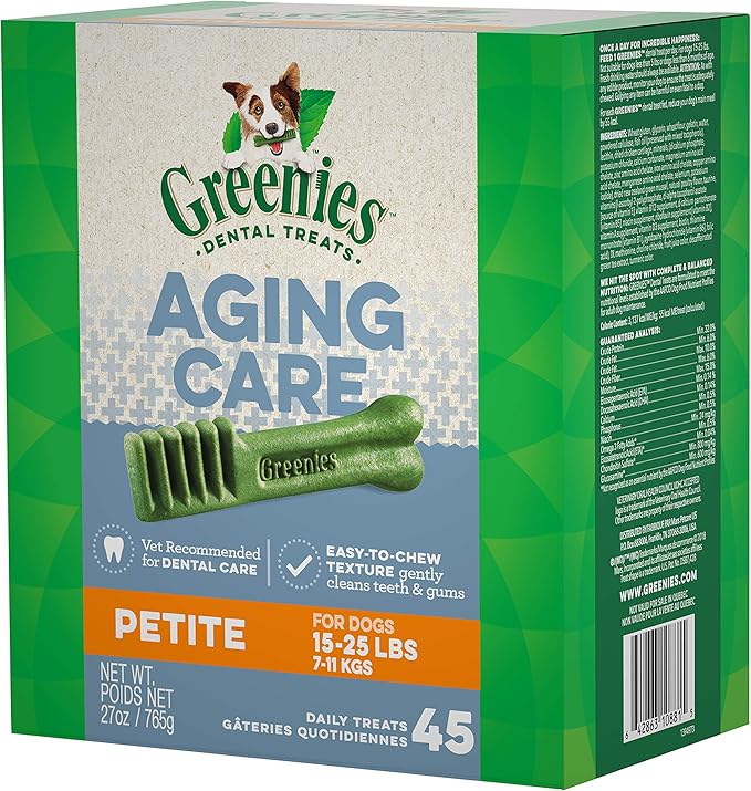 Greenies Aging Care Petite Natural Dental Care Dog Treats, 27 oz. Pack (45 Treats)
