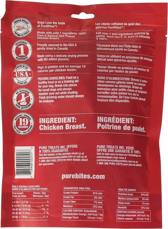 PureBites Chicken Jerky Dog Treats, 1 Ingredient, Made in Canada, 11.3oz