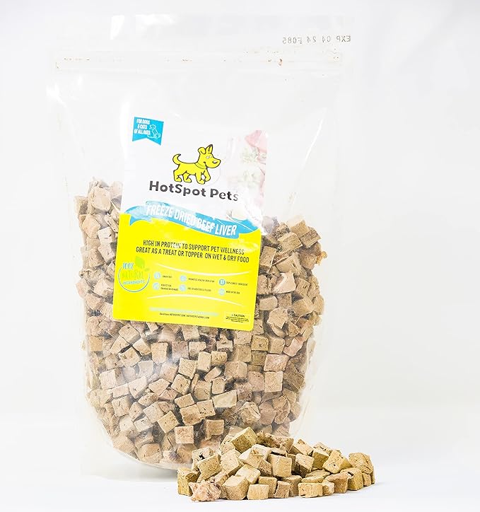 hotspot pets Freeze Dried Beef Liver Treats for Cats & Dogs - 1LB BIG BAG- Single Ingredient All Natural Grain-Free Beef Liver- Perfect for Training, Topper or Snack - Made in USA - (Beef Liver)