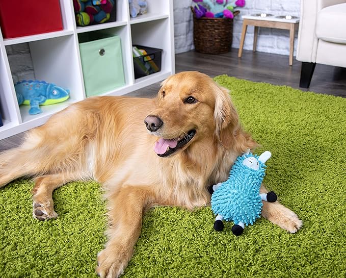 goDog Llamas Noodle Squeaky Plush Dog Toy, Chew Guard Technology - Blue, Small