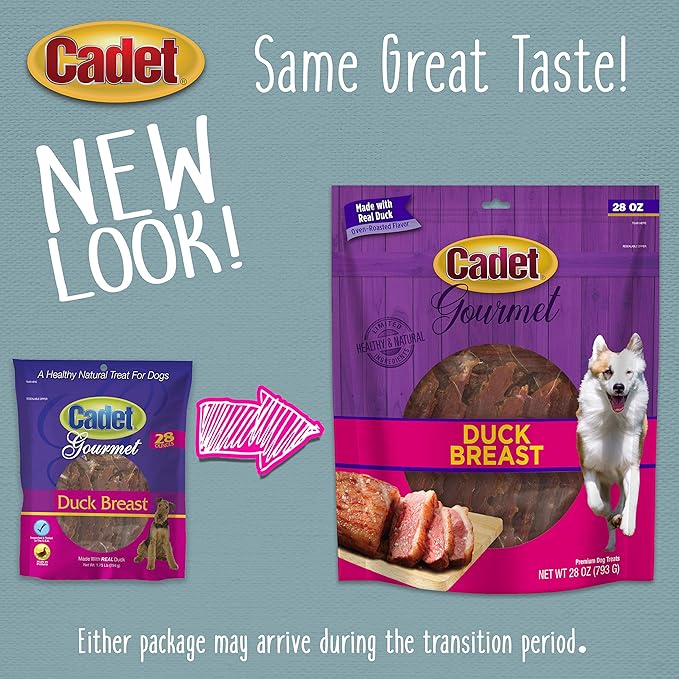 Cadet Gourmet Duck Breast Dog Treats - Healthy & Natural Dog Training Treats for Small & Large Dogs - Inspected & Tested in USA (28 oz.)