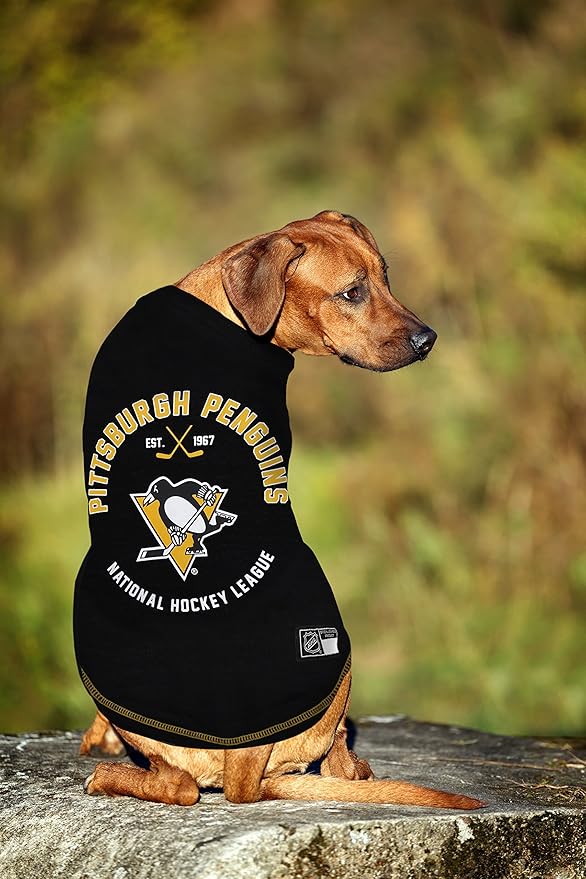 Pets First NHL Pittsburgh Penguins Tee Shirt for Dogs & Cats, Large. - are You A Hockey Fan? Let Your Pet Be an NHL Fan Too!