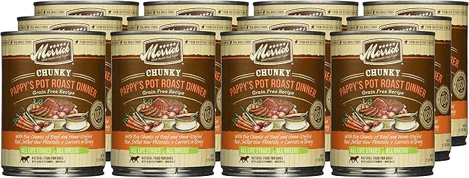 Merrick Chunky Grain Free Pappy's Pot Roast Dinner Canned Dog Food,12 Count, 12.7-oz Can