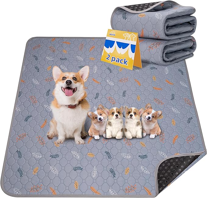2-Pack Extra Large Reusable Dog Mat for Floor, Dog Playpen, Non-Slip Waterproof Dog Pee Pad, Super Absorbent Washable Pee Pads for Dogs, Pet Whelping Pads, Crate (36" x 41", Light Grey)