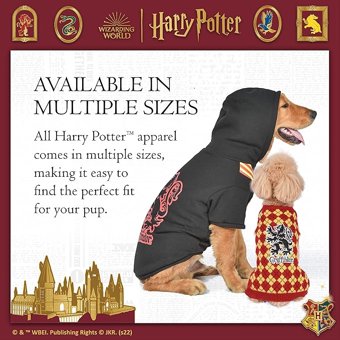Harry Potter Gryffindor Pet Hoodie with Faux Scarf - Small | Pet Apparel and Accessories for Dogs| Dog Pullover Hoodie for Hogwarts Houses, Gryffindor Clothing for Dogs,Black