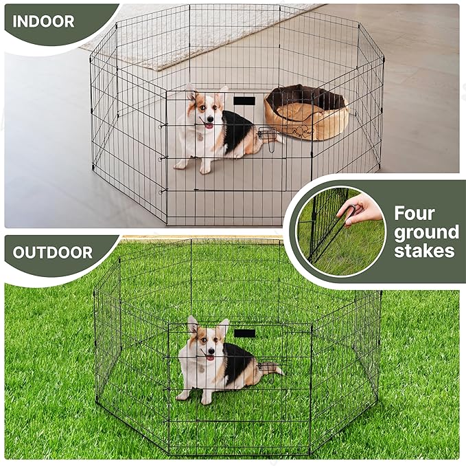 Premium Dog playpen - Foldable Metal Pet Playpen with 8 24x24In Panels, Dog Exercise Pen with Door, Dog Play Pen Indoor/Outdoor, Puppy Playpen 61x24 Inches, X pens for Dogs, Black