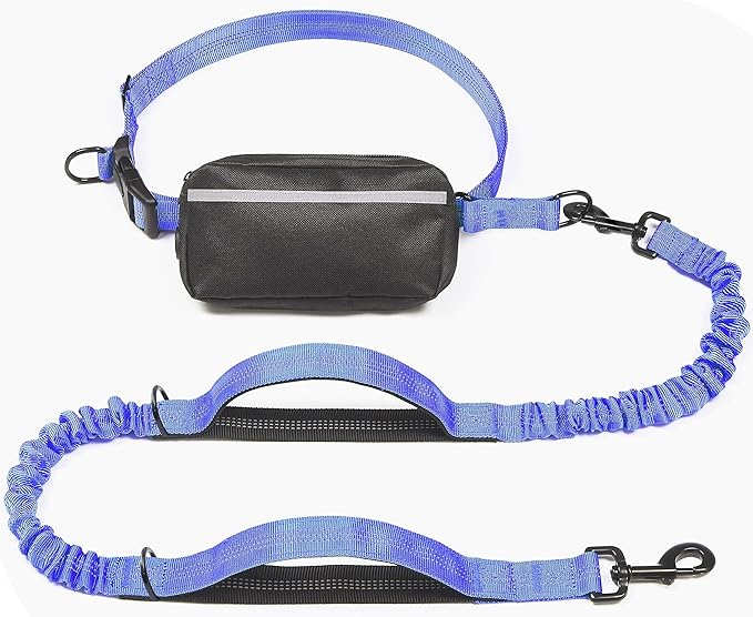 iYoShop Hands Free Dog Leash with Zipper Pouch, Dual Padded Handles and Durable Bungee for Walking, Jogging and Running Your Dog (Large, 25-120 lbs, Royal Blue)