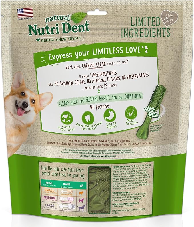 Nylabone Nutri Dent Dog Dental Treats - Natural Dog Teeth Cleaning & Breath Freshener - Dental Treats for Dogs - Fresh Breath Flavor, Mini (160 Count)