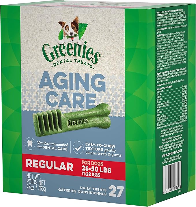 Greenies Aging Care Regular Natural Dental CareDog Treats, 27 oz. Pack (27 Treats)