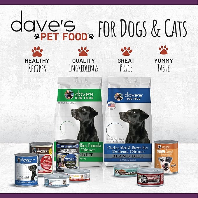Dave's Pet Food Bland Diet Dog Food (Chicken & Rice), Easy to Digest, Gluten-Free Canned Wet Dog Food for Sensitive Stomach, Dave's Dog Food, 13.2 Ounce (Pack of 12)