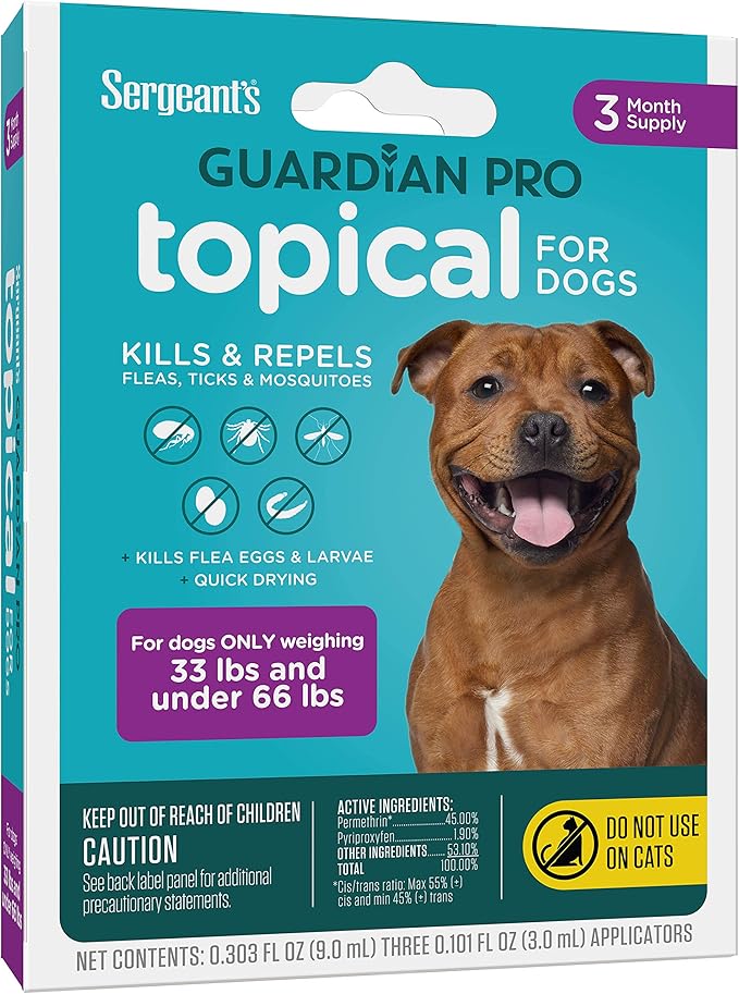 Sergeant's Guardian Pro Flea & Tick Squeeze On Topical for Dogs, 33-66 lbs., 3 Count